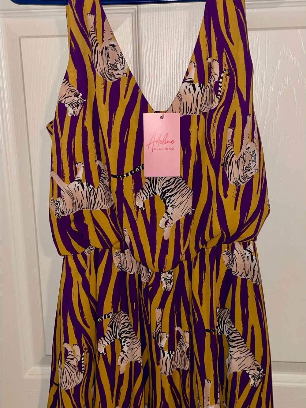 Adeline Clothing Purple & Mustard Tiger Print Romper